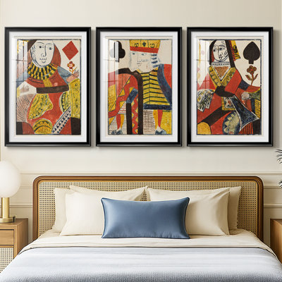 Vintage Cards IV  -Custom Framed  Premium Print W Matt - 3 Pieces