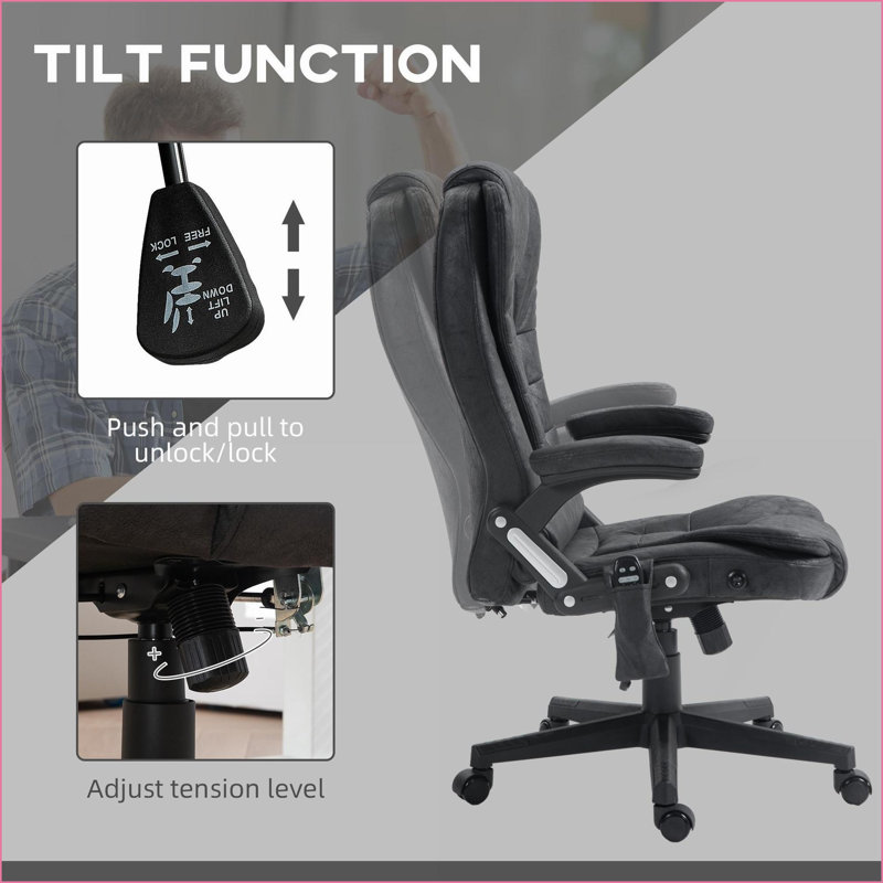 Fauteuil de massage avec vibration à 6 points Chaleur lombaire | Microfibre noire à haut dossier, Noir