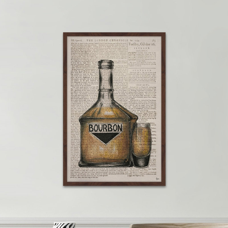 « bourbon verser », reproduction de peinture à l’aquarelle encadrée, H 36 po x l 24 po x P 1,5 po