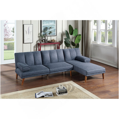 Navy Color Polyfiber 2Pc Sectional Sofa Set Living Room Furniture Solid Wood Legs Plush Couch Adjustable Sofa Chaise
