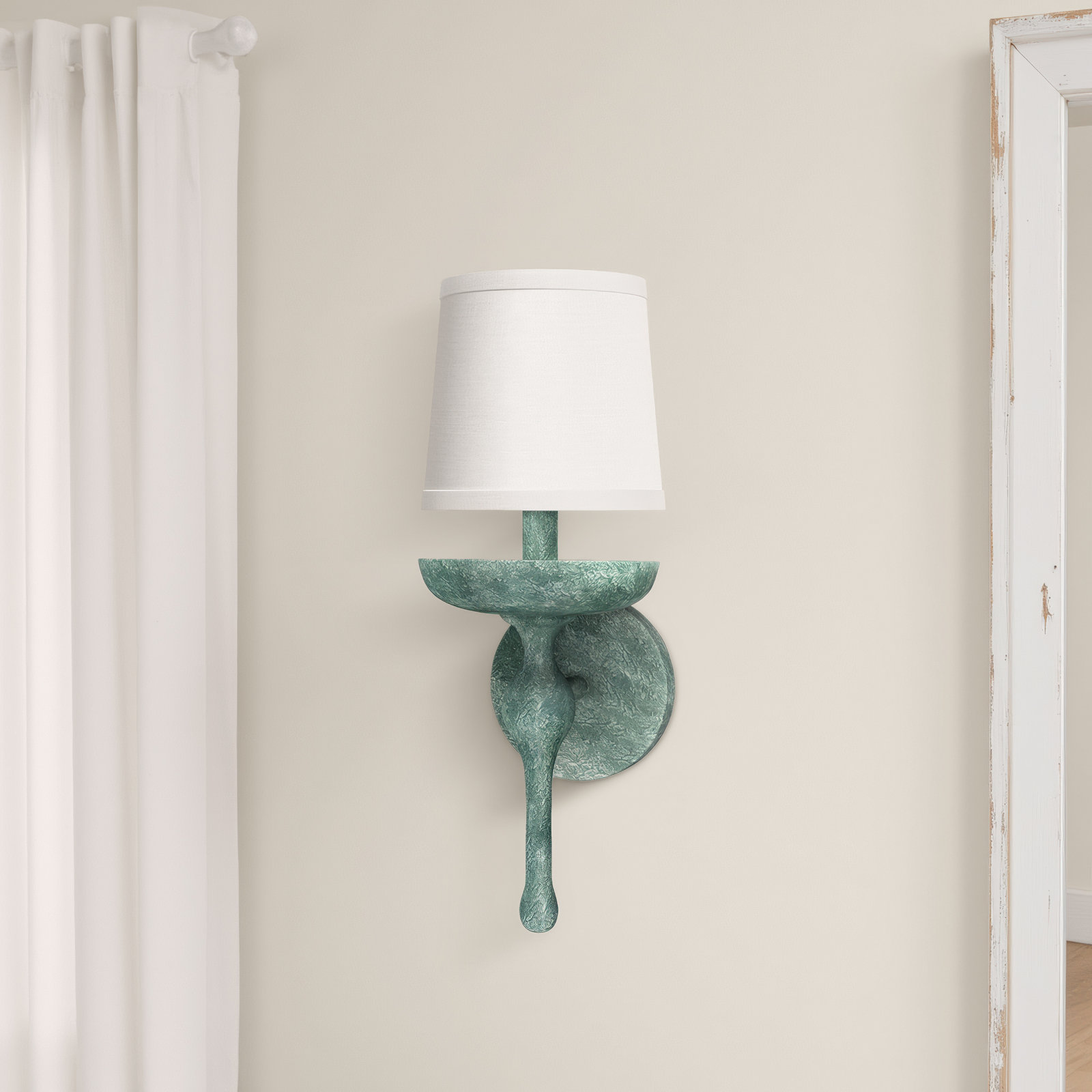Single Light Plaster Armed Sconce, Gray Plaster