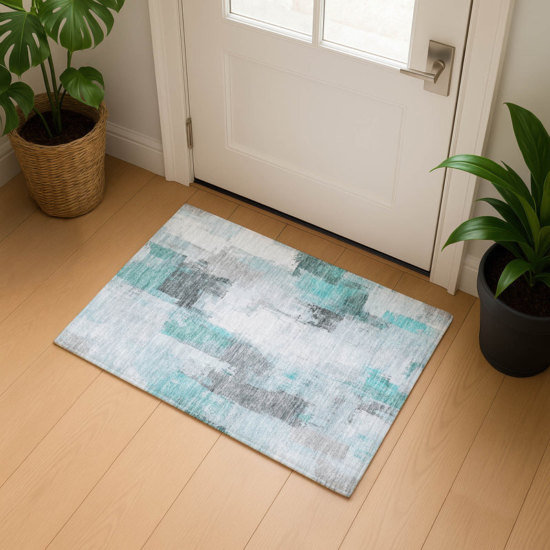 Tapis abstrait lavable à la machine Premium Premium Pinkston, Rectangle 1 pi 8 po x 2 pi 6 po