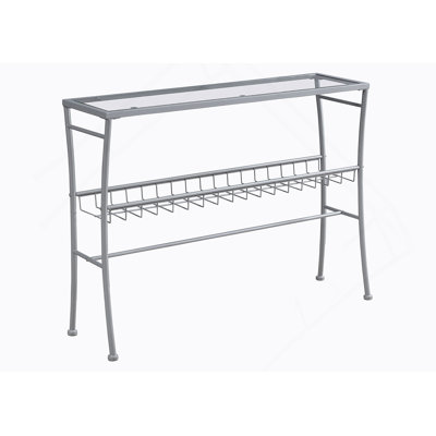 Accent Table, Console, Entryway, Narrow, Sofa, Clear Tempered Glass, Silver Metal
