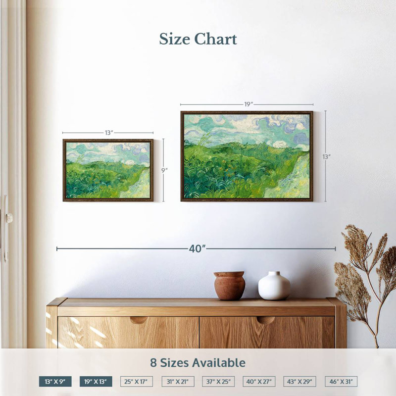 Green Wheat Fields, 19" X 13", Floating Frame Walnut