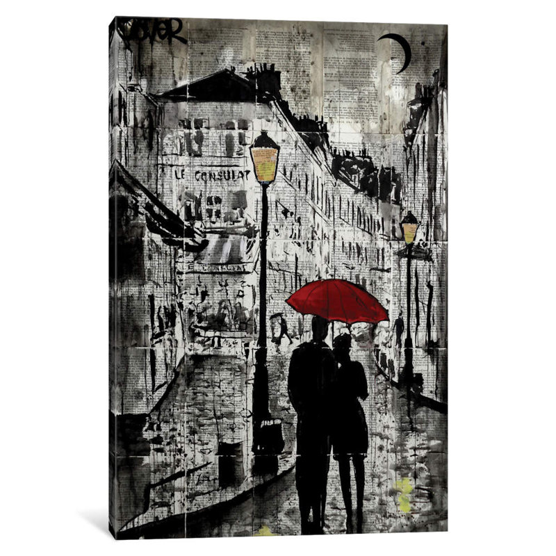 Rainy Promenade by Loui Jover - Wrapped Canvas Painting, 66.04 cm H x 45.72 cm W x 1.91 cm D