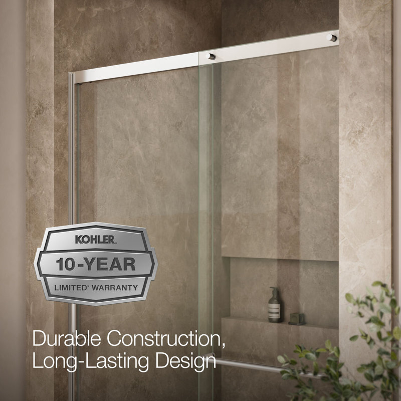 Elate Tall Sliding Shower Door, 75-1/2-In H X 50-1/4 - 53-5/8-In W, With Heavy 5/16-In Thick Crystal Clear Glass, Silver