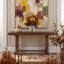 Sunflower, Hydrangea and Pomegranate Fall Arrangement in a Glass Vase