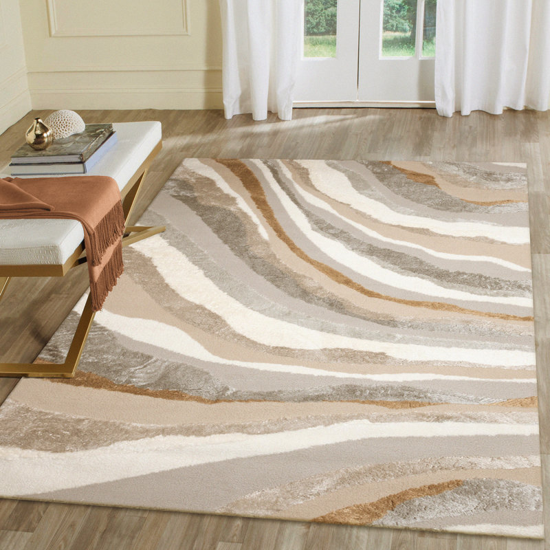 Tapis doré en polyester tissé à la machine, Rectangle 6 pi 6 po x 9 pi 4 po