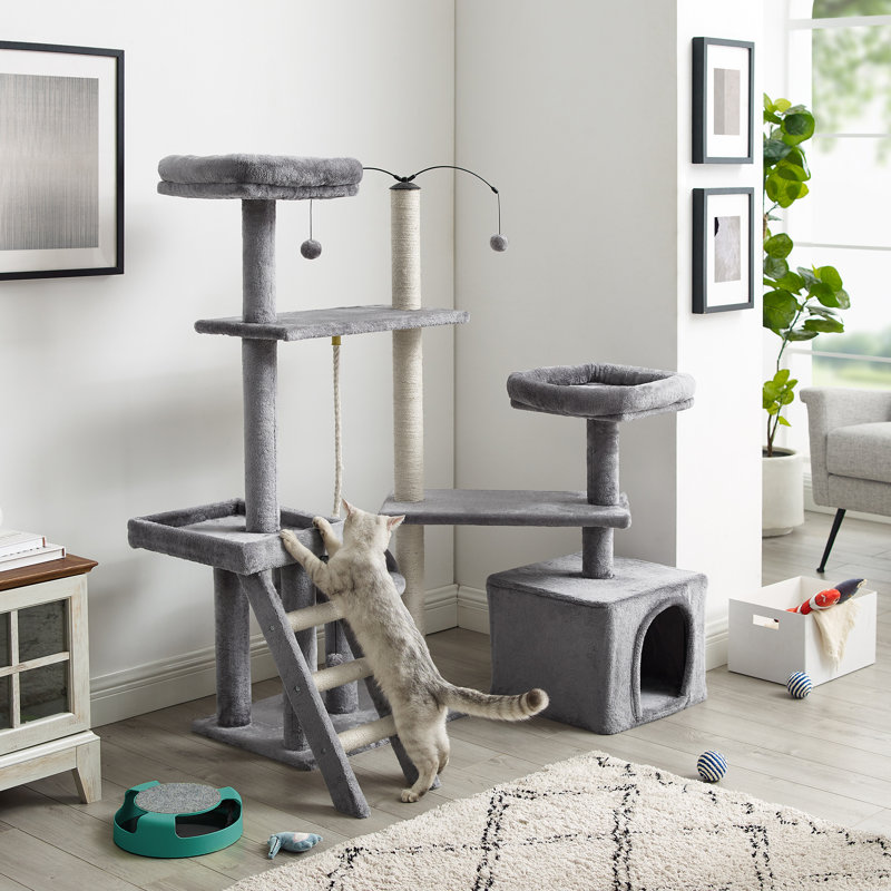 Longshot 53" Gray Multi-Tiered Cat Tree with Toys