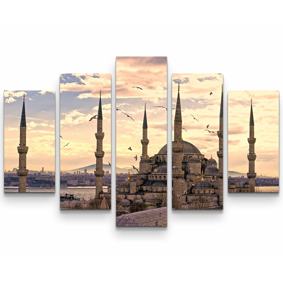 5-tlg. Leinwandbilder-Set Sonnenuntergang über der blauen Moschee - Istanbul