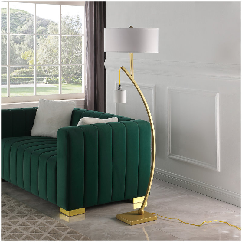 59" In Contemporary Dual Gold Arc W/ Hanging Pendelum Lamp Metal Floor Lamp, Gold