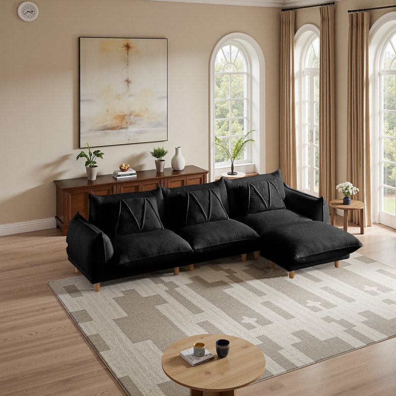 Canapé modulaire moderne pour le salon, canapé modulaire en forme de L avec repose-pieds, canapé capitonné à assise profonde avec 3 coussins