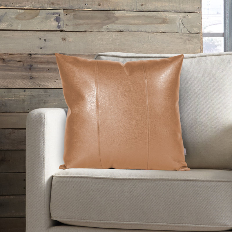 Decorative Faux leather Throw Pillow, 20" x 20", Bronze