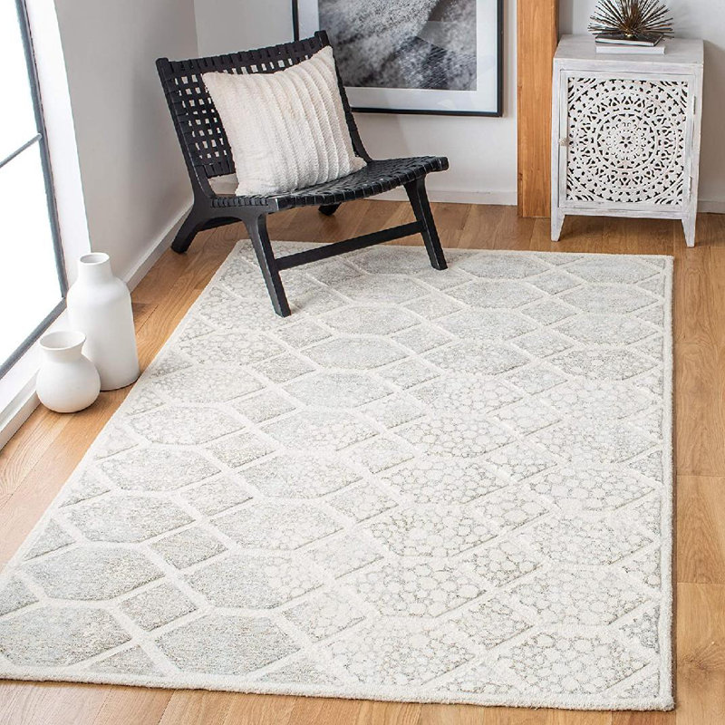 Tapis géométrique ivoire / en laine touffeté à la main Restoration, Rectangle 3 pi x 5 pi
