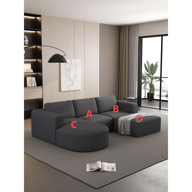 Lakeem Modular Sectional Sofa Sleeper, 23.23" H x 104.32" W x 70.86" D, Dark Gray Foam