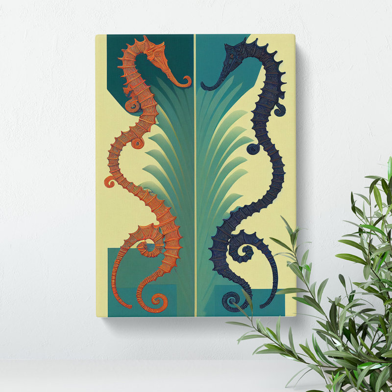 Two Seahorses - Wall Art, Wrapped Canvas, 50cm H x 35cm W x 3cm D, No Matte