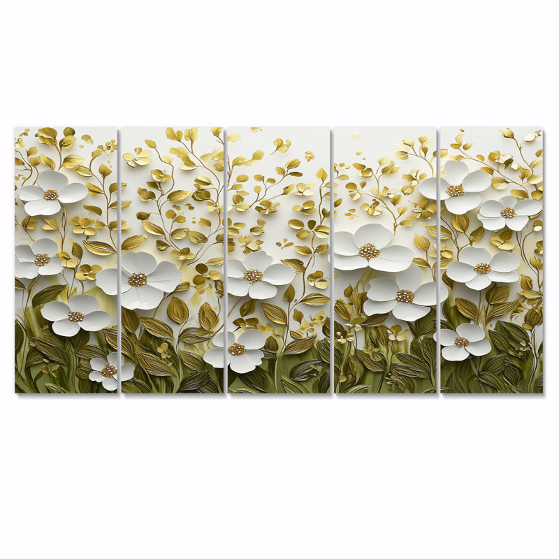 Bovey - Wildflowers Wall Art - Art mural traditionnel pour le salon, 5 pièces, H 32 po x l 80 po