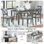 Ensemble de table et chaises de salle à manger en bois massif 7 pièces, table moderne de 58,5 pouces avec 6 chaises rembourrées (style X-Back) pour la cuisine, la salle à manger, gris