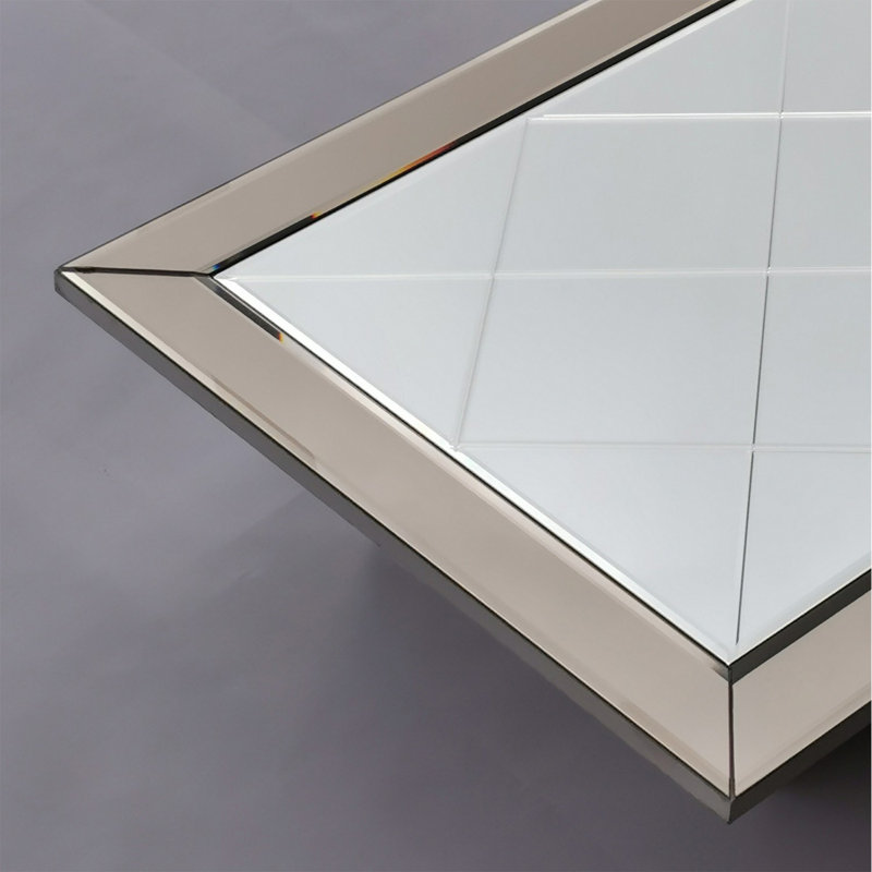 Modern Silver Wall Mirror, 51.2 x 25.6 x 0.9 inches | 100% MDF Frame, Assembled | Stylish Chequered Design, Perfect for Home Decor & Entryways | Easy Wall Mounting, Adds Elegance to Any Space