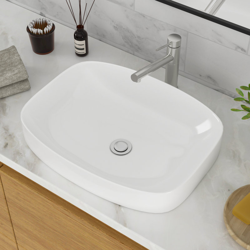 20"L*15"W*5"H White Bathroom Sink Ceramic Rectangular Semi-Recessed Sink