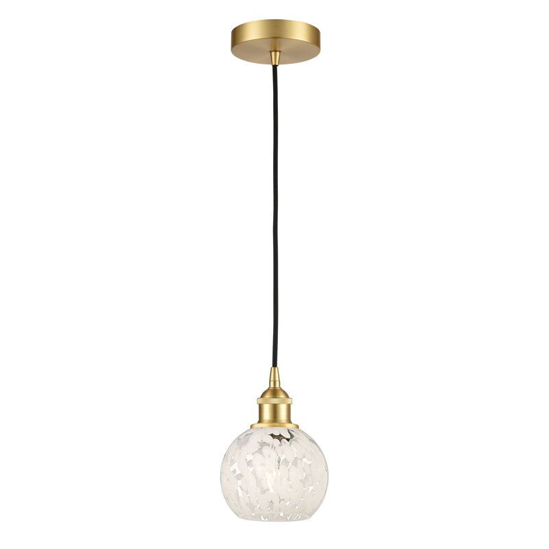 Luminaire suspendu à cordon 1 lumière Edison White Mouchette, Or satiné, H 8 po x l 6 po x P 6 po