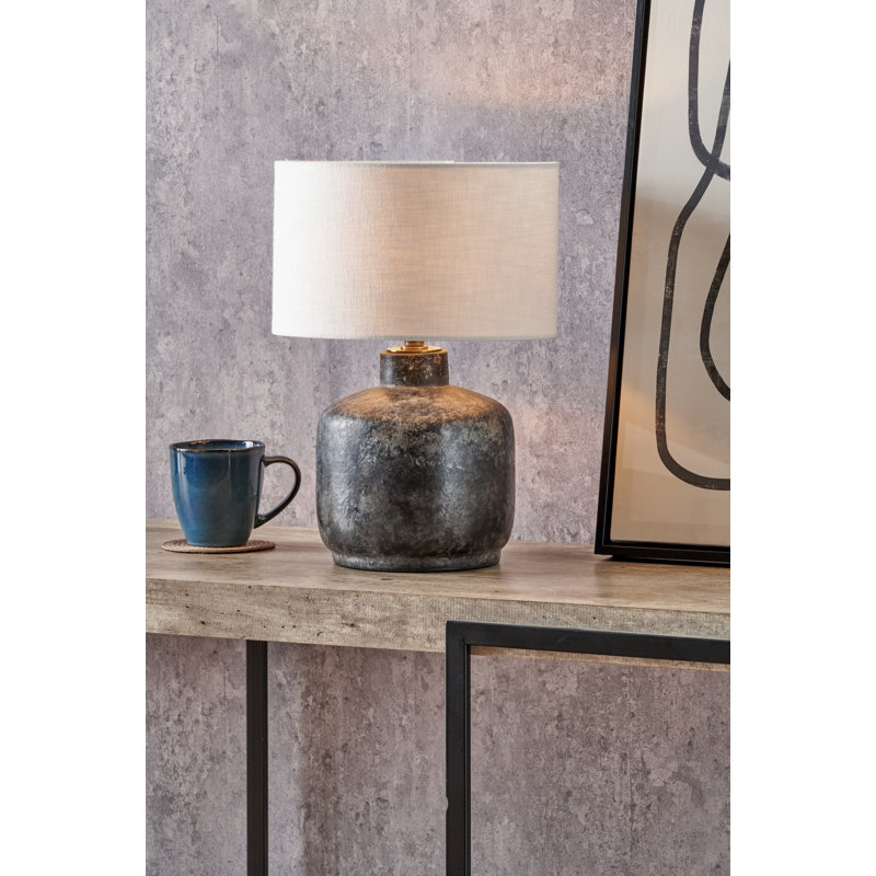 Ceramic Table Lamp, White, Linen, 15.35" H x 9.84" W x 9.84" D