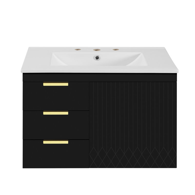 Ensemble d'armoire de salle de bain murale 30 "avec lavabo en céramique, meuble de salle de bain avec porte à fermeture en douceur et tiroirs, meuble-lavabo moderne avec lavabo