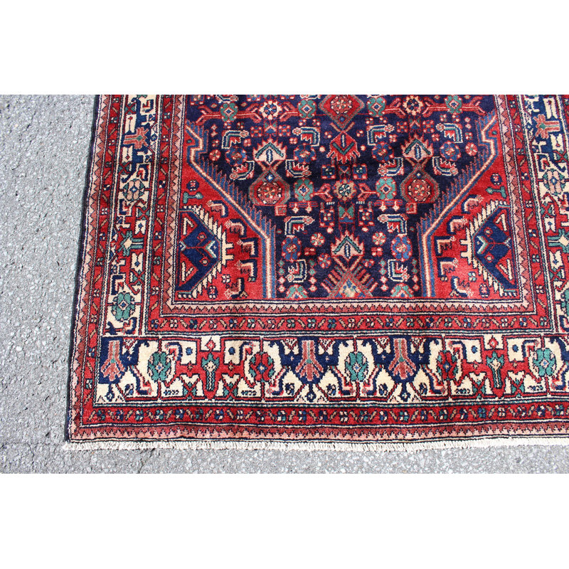 Tapis bleu marine, rouge, rouge, 4 x 9