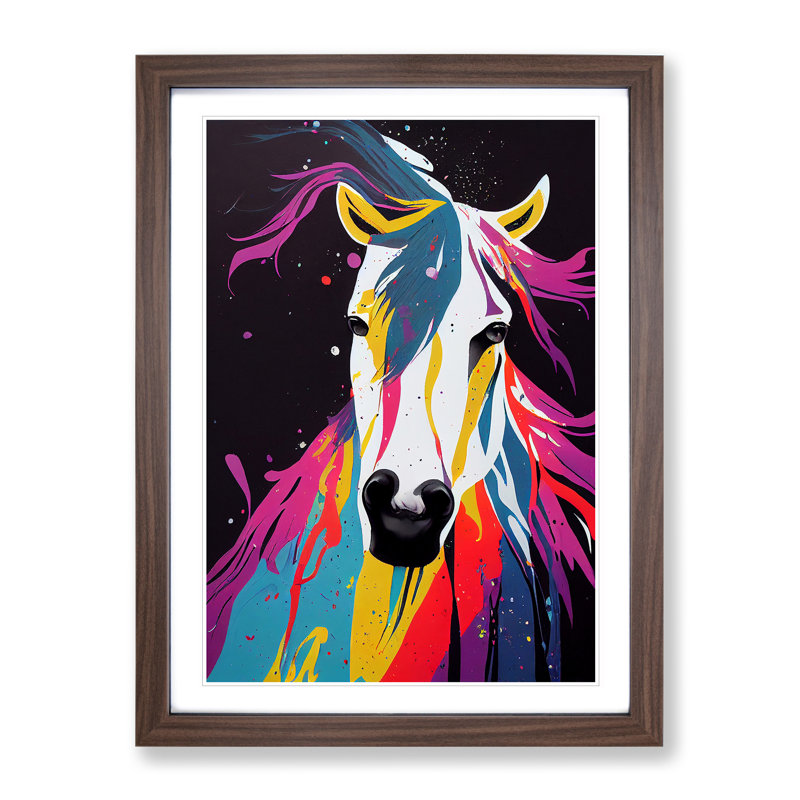 Horse Paint Splash No.4 Abstract - Single Picture Frame Painting, 46cm H x 34cm W x 2cm D, Walnut