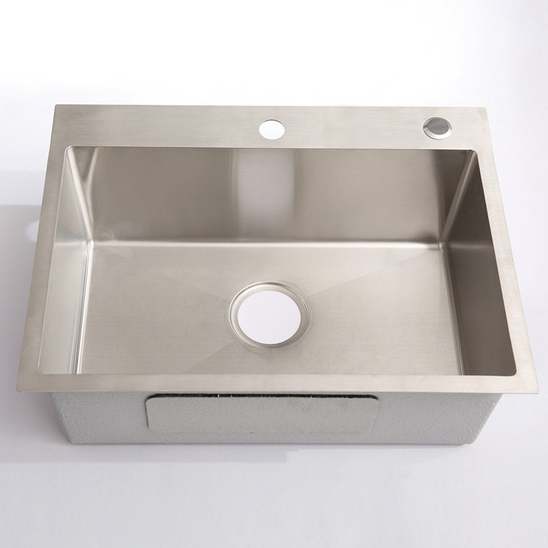Évier 24 po argent brossé avec support solide et robinet en acier inoxydable à rebord épais de calibre 12 - Drain