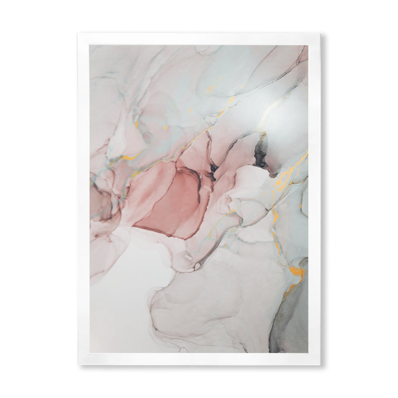 Ondulations grises et roses - œuvres d'art sur toile modernes, Toile avec cadre blanc, H 36 po x l 24 po x P 1 po