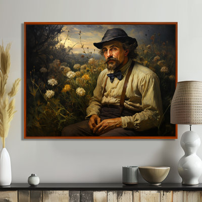 Rustic Man With Hat In Flower Field - Man Wall Art Print