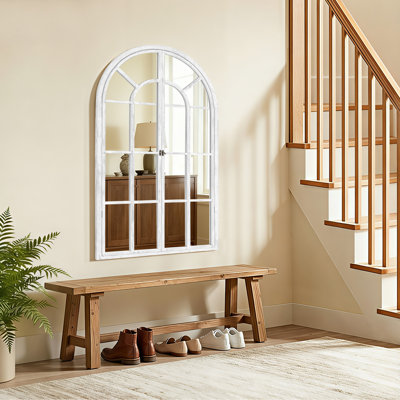 36'' H X 24'' W Arch Window Pane Accent Mirror Wood Framed Flat Wall Mirror Decorative Mirror for Living Room Bedroom Entryway