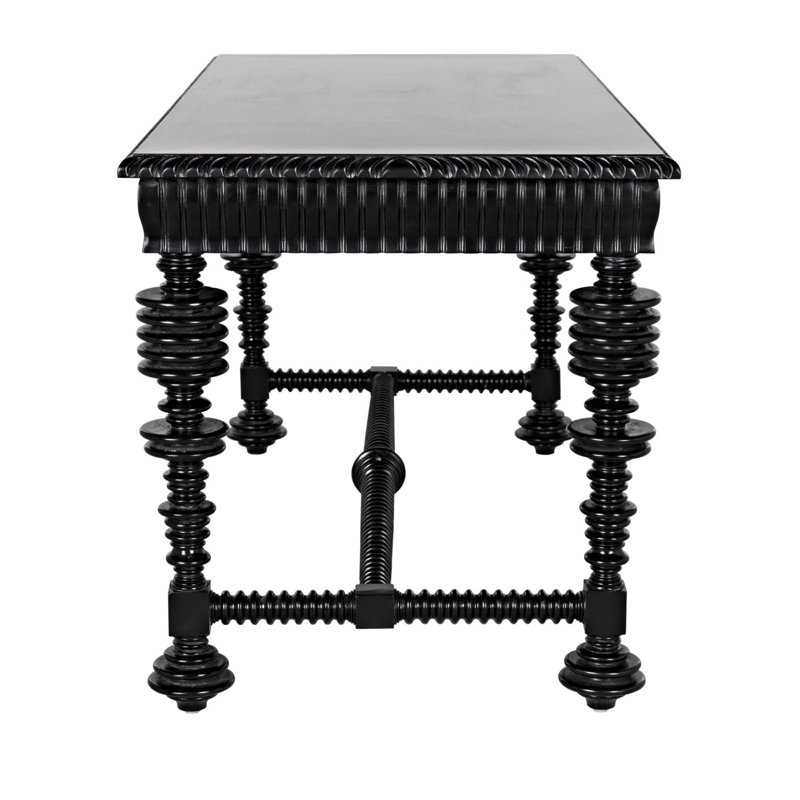 Portuguese Solid Wood Writing Desk, Hand Rubbed Black
