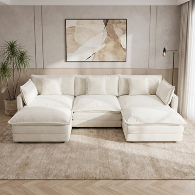 Large Modular U-Shaped Sectional Sofa with Reversible Chaise and 2 Ottomans, Cream White