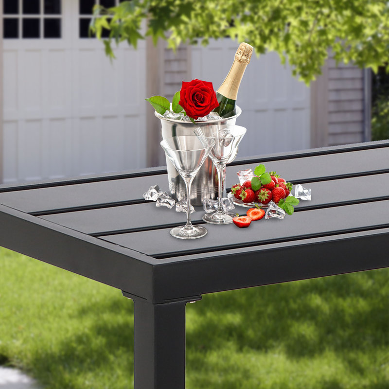 2 - Person Metal Patio Dining Set with Rectangular Table , Cushions Included, Black, 46.8" W x 36.97" H