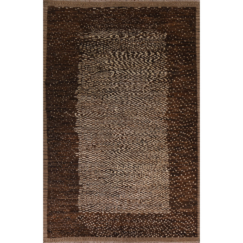 Tapis oriental marocain brun / ivoire fabriqué à la main 7 x 10
