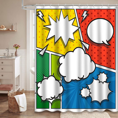 Comic Speech Bubbles Retro Art Shower Curtain with 12 Hooks