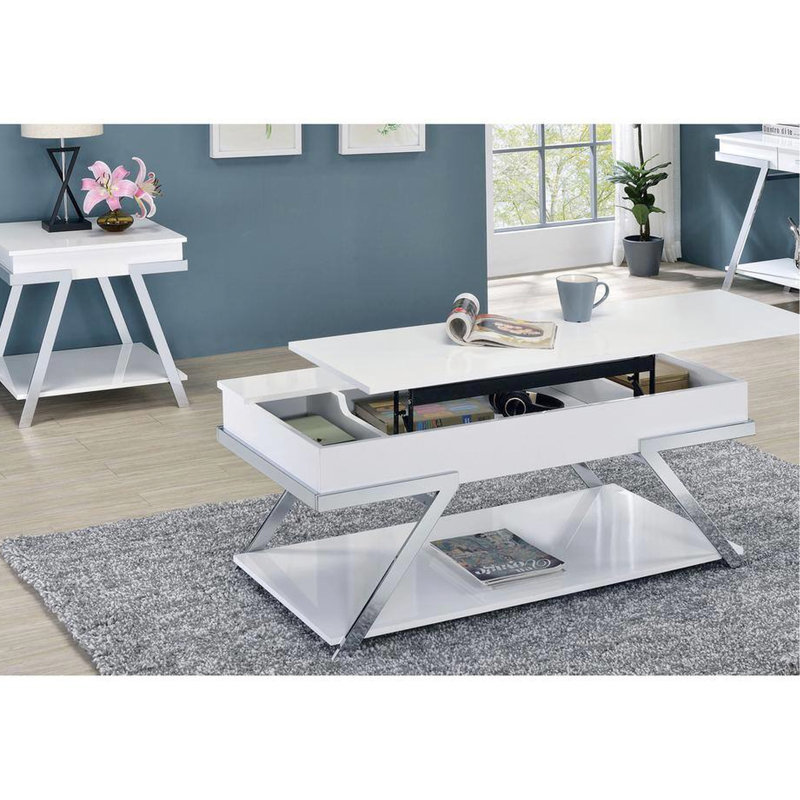 Table de bout blanche moderne avec rangement ouvert et finition brillante pour le salon
