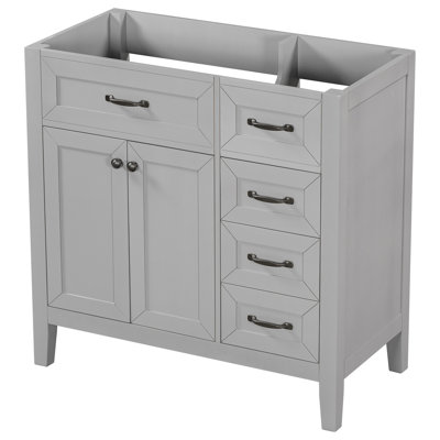 Base de meuble-lavabo de salle de bain gris 36 po - Armoire autoportante en bois massif avec tiroirs de style moderne