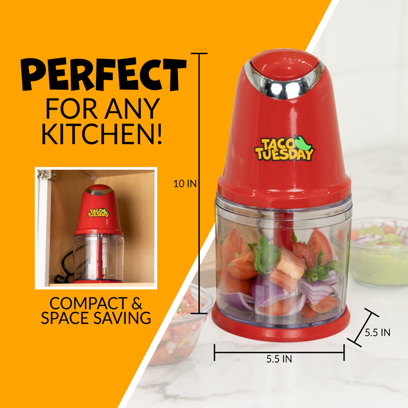 Taco Tuesday 2-Speed Chopper, Perfect For Salsa, Guacamole, Dip, Sauces, Hummus, Stainless Steel Blades, 2-Cup Capacity