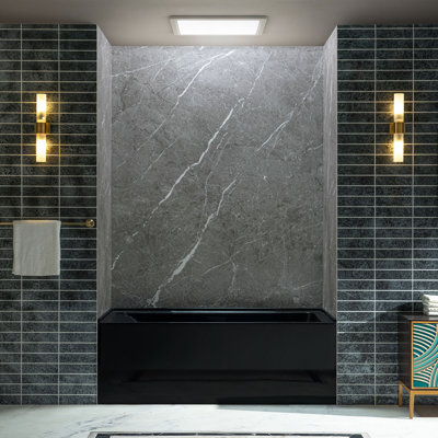 WOODBRIDGE 60" × 30" Acrylic Rectangular Alcove Soaking Bathtub, High Gloss Black, Right Drain, Chrome Pop-Up Drain, Slotted Overflow, Contemporary Soaking Tub