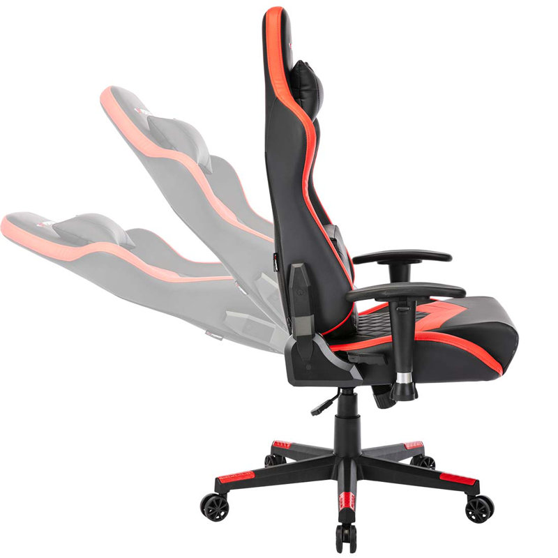 GTFORCE Adjustable Reclining Faux Leather Swiveling PC & Racing Game Chair, Red/Black