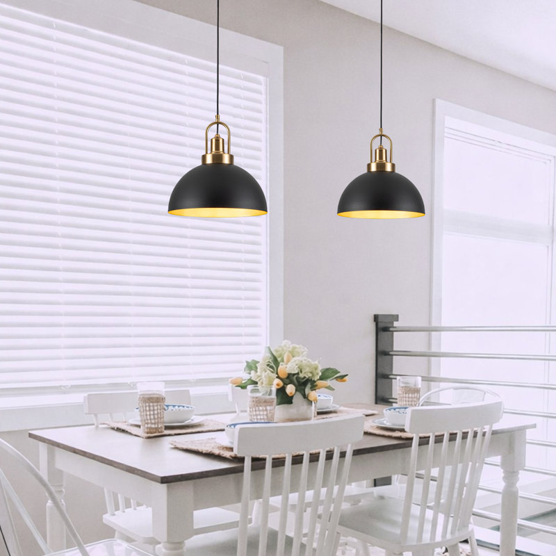 Modern Industrial 11.8" Dome Pendant Light Fixture, Black, 11.8"