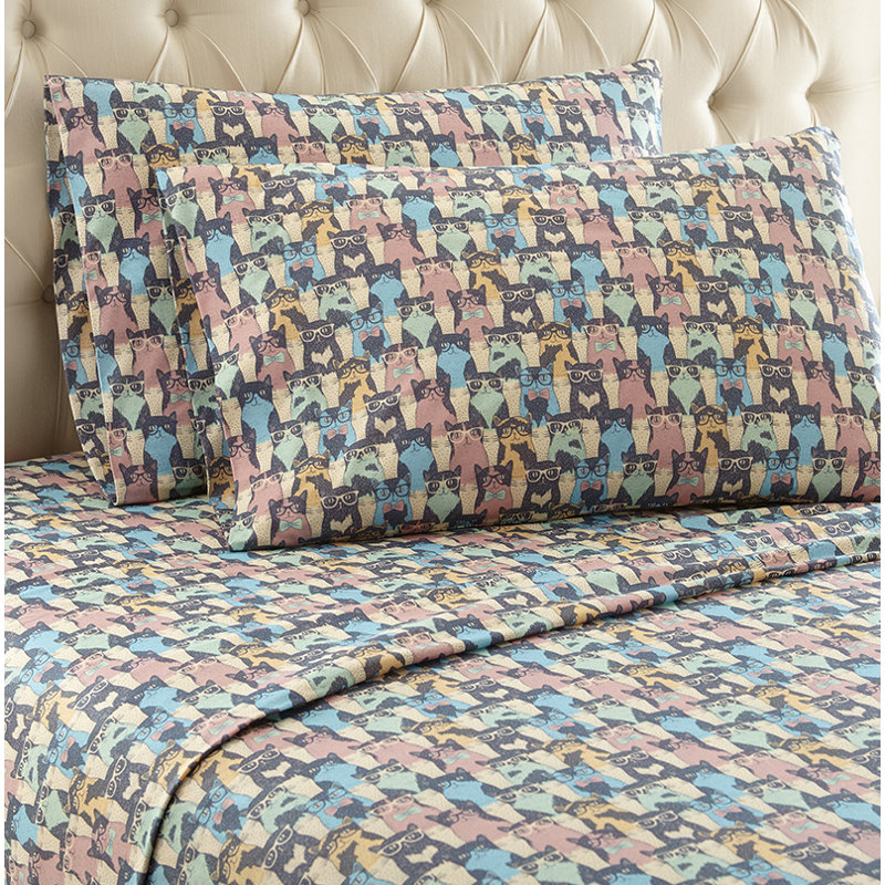Micro Flannel® Printed Deep-Pocket Sheet Set, Twin XL Sheet Set with 1 Pillowcase, Kool Kats
