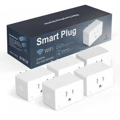 Prise intelligente Wi-Fi, mini prise intelligente 15 A 1800 W, prise intelligente carrée simple CA 100 à 120 V Fonctionne avec Alexa Google Home, fonction de minuterie de commande vocale à distance pour les appareils ménagers, prise intelligente en plastique, paquet de 5