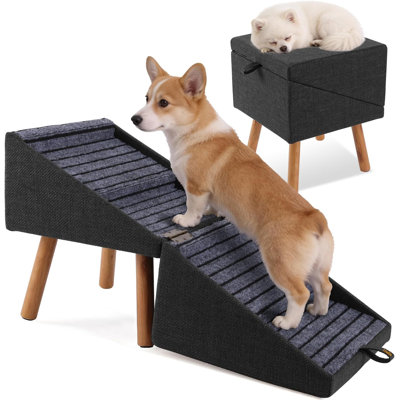 Escalier pour chien 17,13 po H pour petits chiens, escalier pour animaux 2 en 1 et repose-pieds - Escalier pliable pour canapé