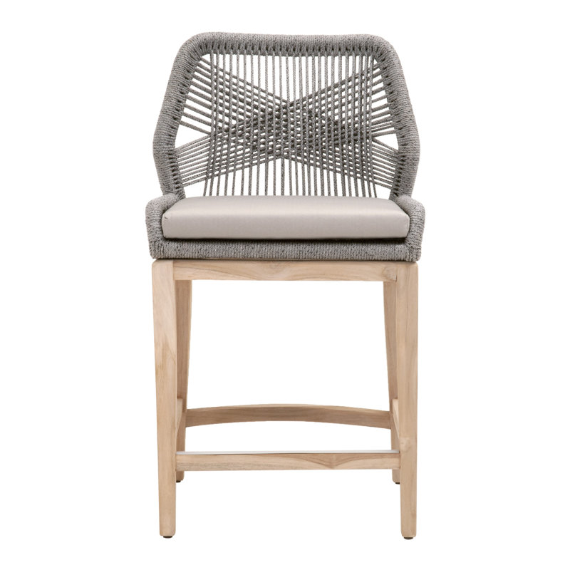 Krisily Polypropylene Rope Outdoor 26'' Counter Stool with Cushion