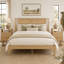 3-Piece Bedroom Set, Rattan Headboard Solid Wooden Bed with 2 Rattan Nightstands, Drawers & Open Shelf-1765907994