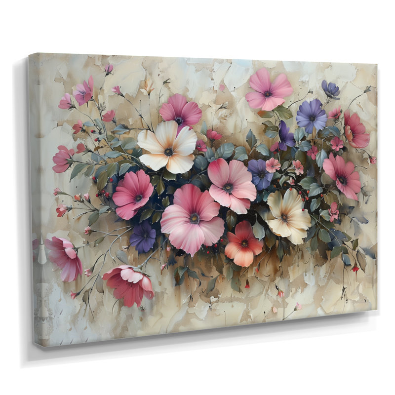Rose et blanc pétunia floral fusion - art mural pétunias, H 24 po x l 32 po x P 1 po, Toile tendue